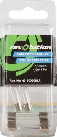 Revolution Glass Fuse 3AG 5A 5 Pack Part No. 63-50050BLR FUSE REVOLUTION - Micks Gone Bush