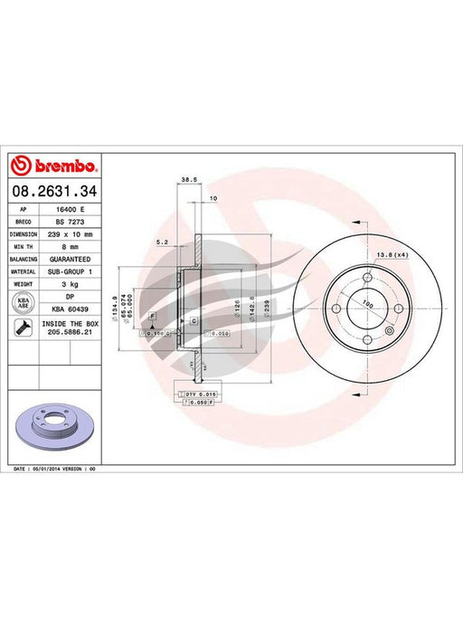 Brembo Disc Brake Rotor (Single) 239mm 08.2631.30 Brembo - Micks Gone Bush