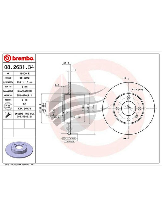 Brembo Disc Brake Rotor (Single) 239mm 08.2631.30 Brembo - Micks Gone Bush