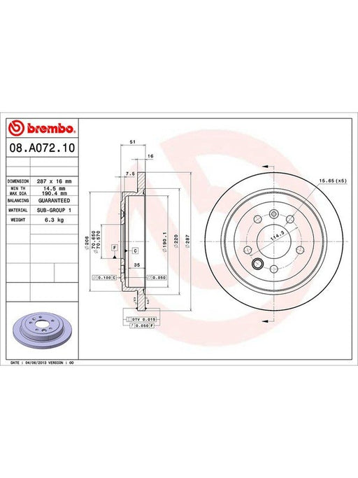 Brembo Disc Brake Rotor (Single) 287mm 08.A072.10 Discs Brembo - Micks Gone Bush