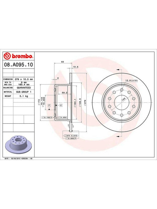 Brembo Disc Brake Rotor (Single) 279mm 08.A095.10 Discs Brembo - Micks Gone Bush
