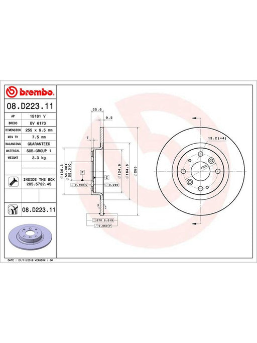 Brembo Disc Brake Rotor (Single) 255mm 08.D223.11 Brembo - Micks Gone Bush