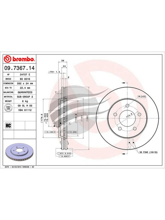 Brembo Disc Brake Rotor (Single) 282mm 09.7367.11 Brembo - Micks Gone Bush