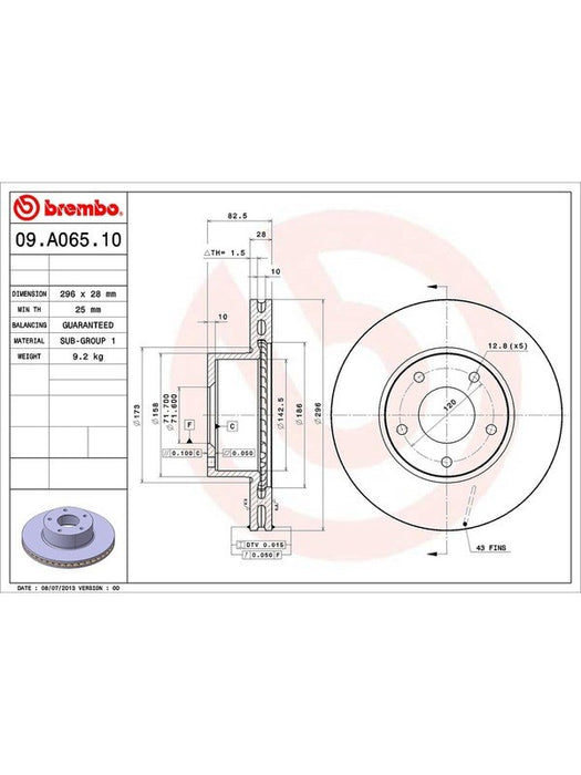 Brembo Disc Brake Rotor (Single) 296mm 09.A065.10 Discs Brembo - Micks Gone Bush