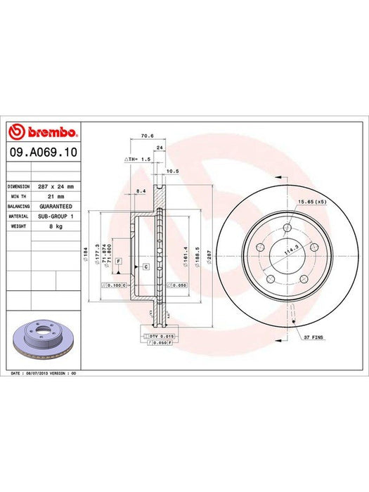 Brembo Disc Brake Rotor (Single) 287mm 09.A069.10 Discs Brembo - Micks Gone Bush