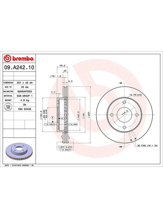 Brembo Disc Brake Rotor (Single) 257mm 09.A242.10 Discs Brembo - Micks Gone Bush