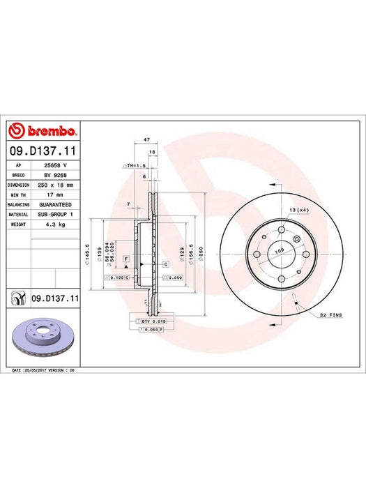 Brembo Disc Brake Rotor (Single) 250mm 09.D137.11 Brembo - Micks Gone Bush