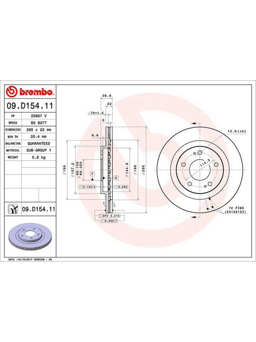 Brembo Disc Brake Rotor (Single) 285mm 09.D154.11 Brembo - Micks Gone Bush