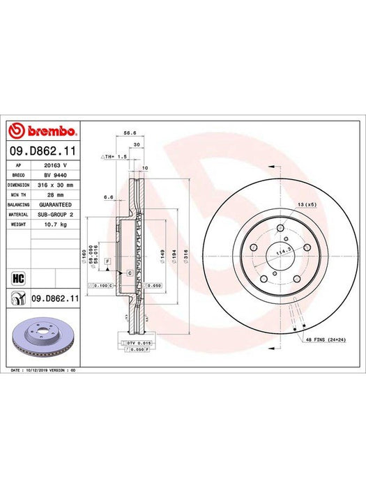 Brembo Disc Brake Rotor (Single) 316mm 09.D862.11 Brembo - Micks Gone Bush
