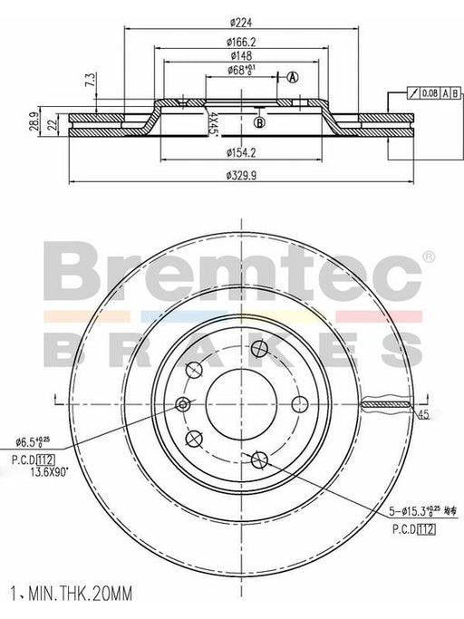 Bremtec BDR20040EL Euro-Line 330mm Disc Brake Rotor Pair Disc Brake Rotor (Single) Bremtec    - Micks Gone Bush