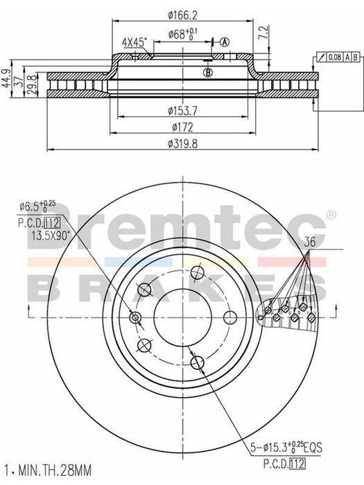 Bremtec Disc Brake Rotor Euro-Line (Pair) BDR20010EL 319.8mm Disc Brake Rotor (Single) Bremtec    - Micks Gone Bush