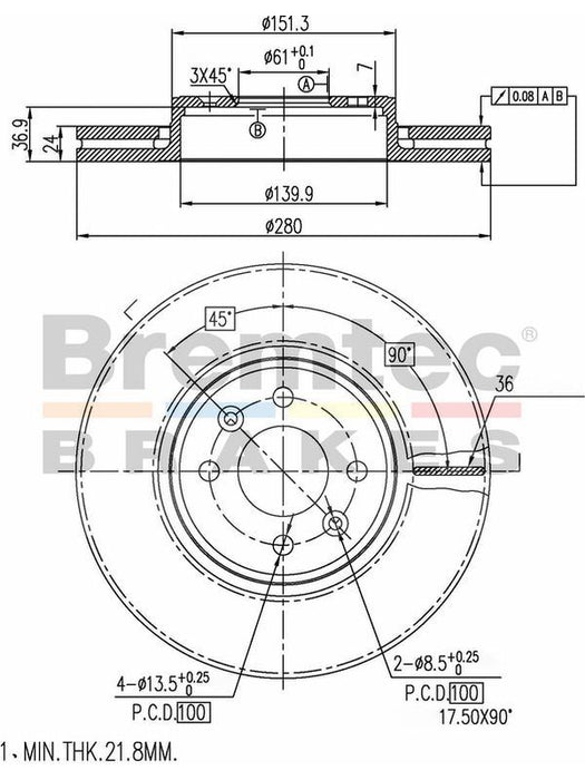 Bremtec Disc Brake Rotor Pair Euro-Line 280mm BDR10830EL Disc Brake Rotor (Single) Bremtec    - Micks Gone Bush