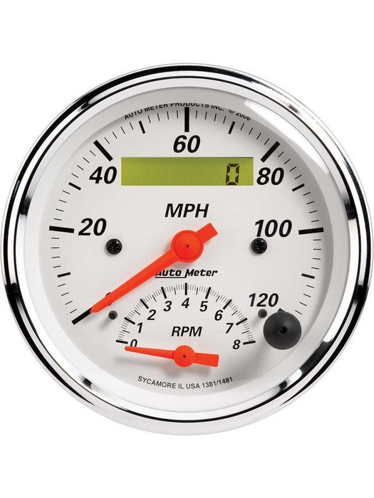 Auto Meter Combo Gauge Speedo Tacho Arctic White Analog 3 3/8" 120 MPH 8k 1381 Autometer - Micks Gone Bush
