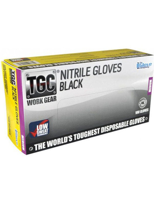 TGC Black Nitrile Disposable Gloves Box of 100 Size M 160002 The Glove Company - Micks Gone Bush