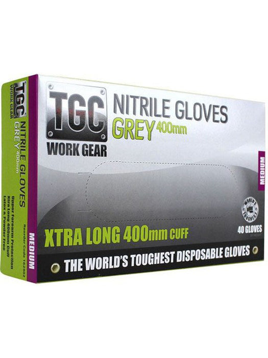 TGC WorkGear Grey Nitrile Gloves 400mm - XL, Box of 40 162404 THE GLOVE COMPANY - Micks Gone Bush