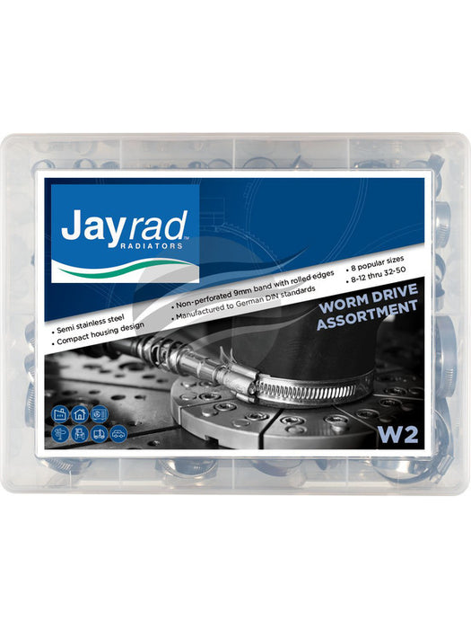 Jayrad Hose Clamp 9mm Band Semi S/S Assortment 140 Pce 8 Sizes W2 J9W2KIT Jayrad - Micks Gone Bush