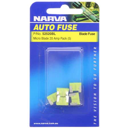 Narva Micro Blade Fuse 20A Yellow 5 Pack 52520BL FUSE NARVA - Micks Gone Bush