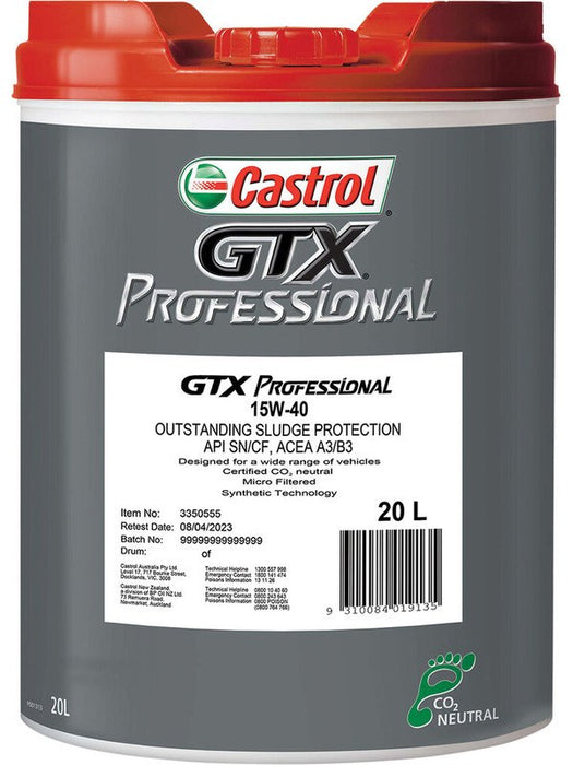 Castrol 15W-40 Gtx Professional Engine Oil 20 Litre 3350555 Castrol - Micks Gone Bush