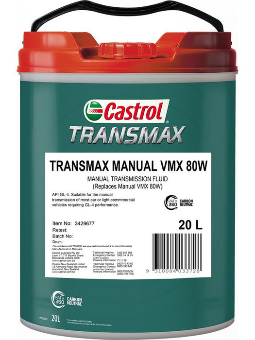 Castrol Transmax 80W Manual Vmx Gl-4 Gear Oil 20L 3429677 Castrol - Micks Gone Bush