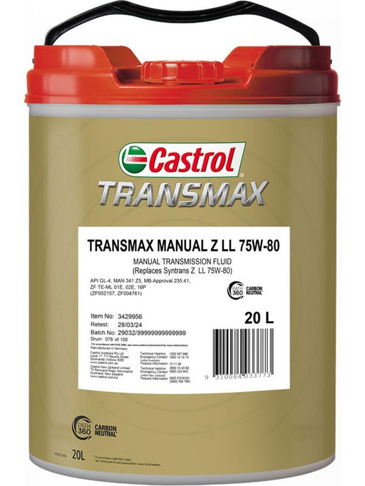 Castrol Transmax Manual Z 75W-80 Long Life Gear Oil 20L 3429956 Gear Oils Castrol - Micks Gone Bush