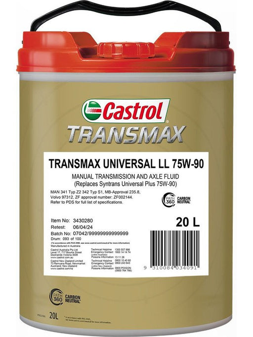 Castrol Transmax 75W-90 Ll Gl-4 Gear Oil 20L 3430280 Castrol - Micks Gone Bush