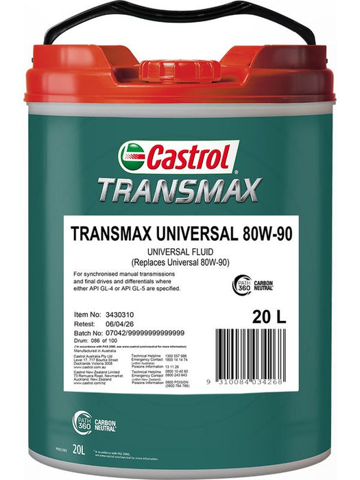 Castrol Transmax 80W-90 Universal Gl-4 Gl-5 Gear Oil 20L 3430310 Castrol - Micks Gone Bush