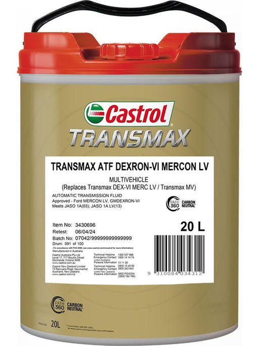 Castrol Transmax Dexron Vi Mercon Lv Transmission Oil 20L 3430696 Castrol - Micks Gone Bush