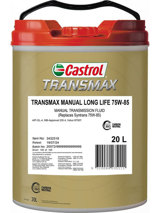 Castrol Transmax 75W-85 Gl-4 Long Life Gear Oil 20L 3432318 Castrol - Micks Gone Bush
