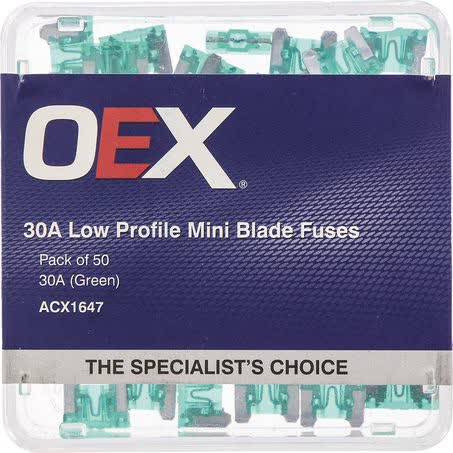 OEX Low Profile Mini Blade Fuse 30A Green Pack Of 50 ACX1647 FUSE OEX - Micks Gone Bush