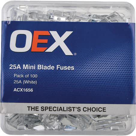OEX Mini Blade Fuse 25A White Pack Of 100 ACX1656 FUSE OEX - Micks Gone Bush