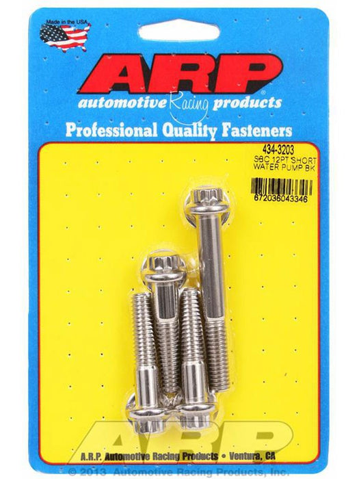 ARP Water Pump Bolt Kit 12PT suit SB Chev With Short Water Pump S/S 434-3203 ARP - Micks Gone Bush