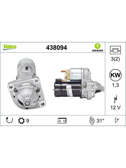 Valeo Starter 12V 1.3kW Right 31 76.05mm Flange 438094 Starters Valeo - Micks Gone Bush