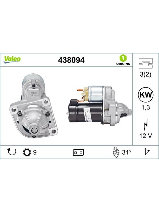 Valeo Starter 12V 1.3kW Right 31 76.05mm Flange 438094 Starters Valeo - Micks Gone Bush