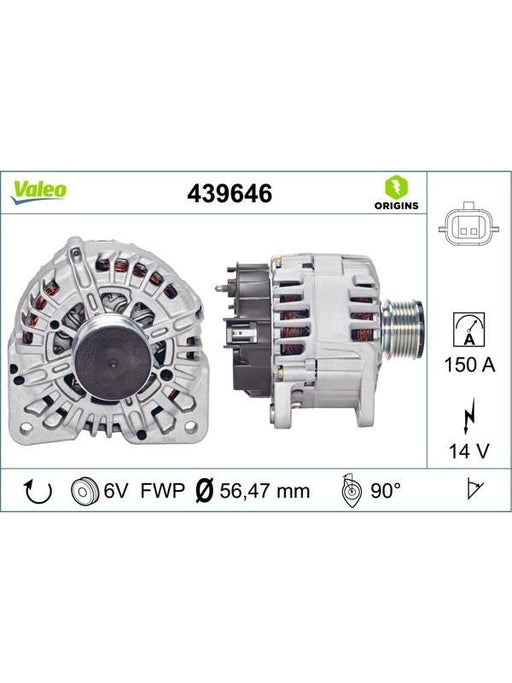 Valeo Alternator 12V 150A 6Pv Suit Renault Kangoo, Clio, 2008-On 439646 Alternators & Generators Valeo - Micks Gone Bush