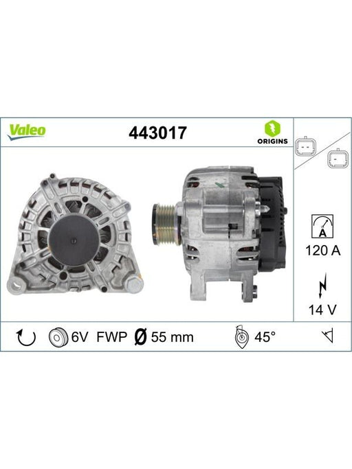 Valeo Alternator 14V w/ Free-Wheel Belt Pulley 55mm 6 Ribs Left 45 443017 Alternators & Generators Valeo - Micks Gone Bush