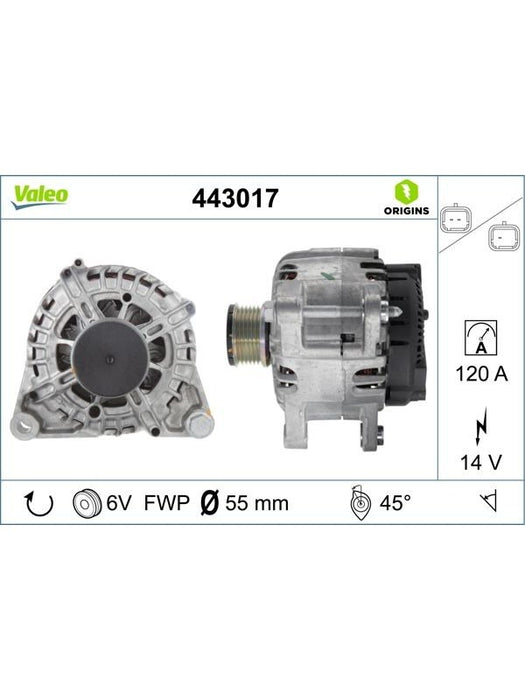 Valeo Alternator 14V w/ Free-Wheel Belt Pulley 55mm 6 Ribs Left 45 443017 Alternators & Generators Valeo - Micks Gone Bush