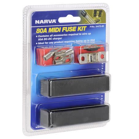 Narva 80A Midi Fuse Kit – Suits 50A Dcdc Chargers – Part No. 54470-80BL FUSE HOLDER AND BOXES NARVA - Micks Gone Bush
