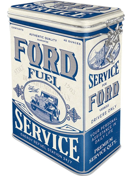 Nostalgic-Art Licensed Clip Top Tin Ford Fuel & Service White 7.5x11x17.5cm 1.3L 5131128 Nostalgic-Art - Micks Gone Bush