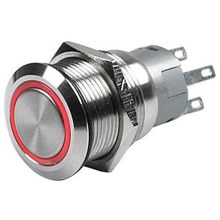Hella Push Button Switch Latching On/off Stainless Red LED Ring 24V 5A 19MM 8HG958455101 SWITCH HELLA - Micks Gone Bush
