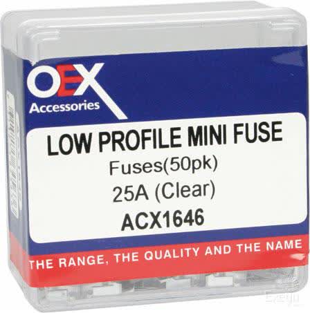 OEX Low Profile Mini Blade Fuse 25A White Pack Of 50 ACX1646 FUSE OEX - Micks Gone Bush