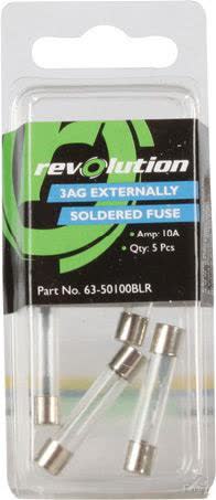 Revolution Glass Fuse 3AG 10A 5 Pack Part No. 63-50100BLR FUSE REVOLUTION - Micks Gone Bush
