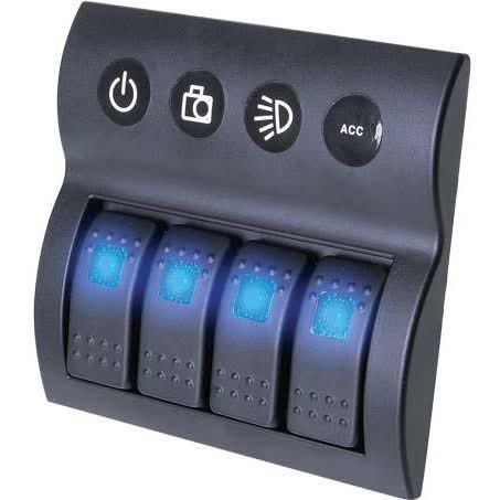 Drivetech 4X4 Rocker 4 Switch Panel On-off Spst 12/24V Blue Illumination DT-11030 SWITCH DRIVETECH 4X4 - Micks Gone Bush