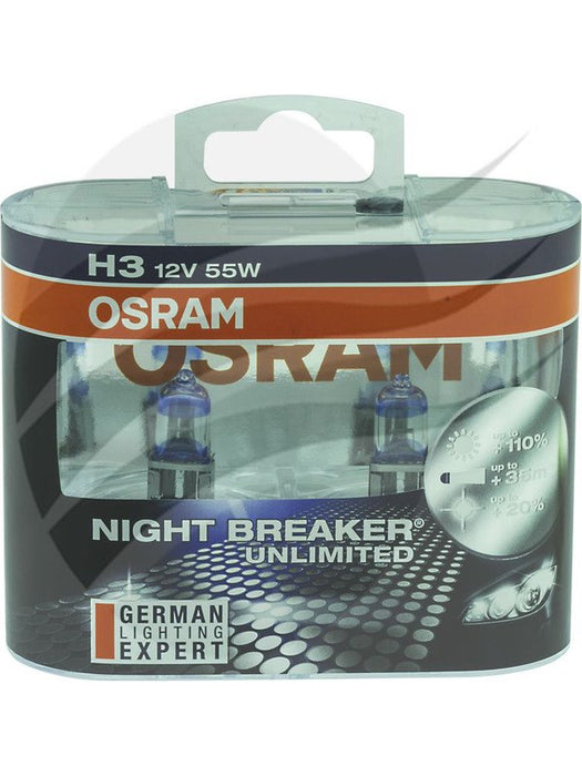 Osram Pack 2 H3 Night Breaker Unlimited 1.1 Halogen Globe 12V 55W 64151NBU-DUO Osram - Micks Gone Bush