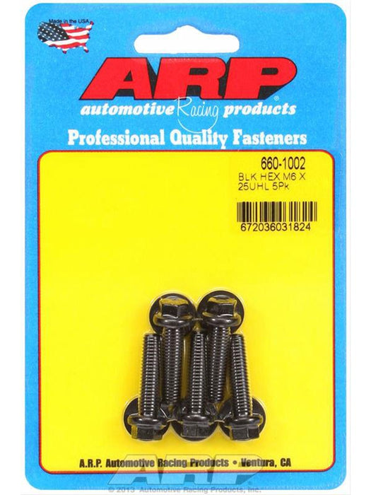 ARP Bolt Kit M6x1.00 Thread x 25mm UHL w/ 8mm Hex Head Black 5pk 660-1002 ARP - Micks Gone Bush