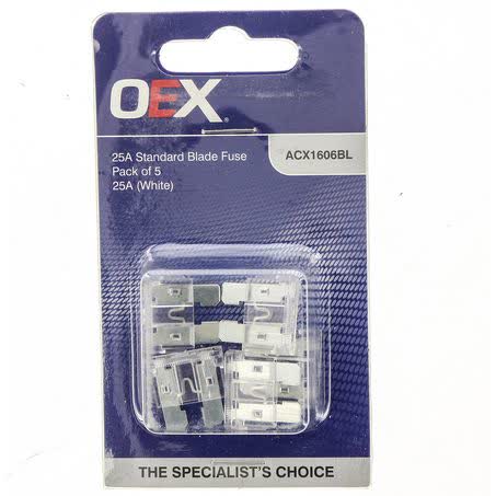 OEX Standard Blade Fuse 25A White Pack Of 5 ACX1606BL FUSE OEX - Micks Gone Bush