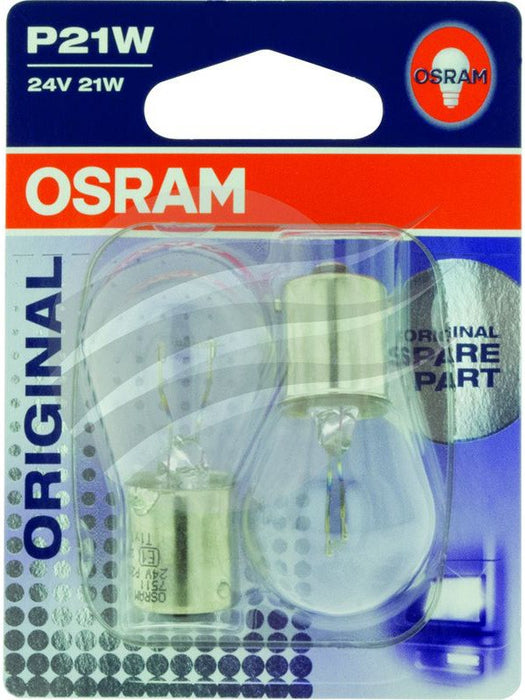 Osram Pack 2 Bayonet Globe 24V 21W Ba15S P21W Base Blister Pack 7511-02B Osram - Micks Gone Bush