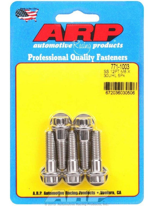 ARP Bolt Kit 12PT M8 x 1.25 x 30mm UHL w/ 8mm Socket Stainless Steel 5pk 771-1003 ARP - Micks Gone Bush