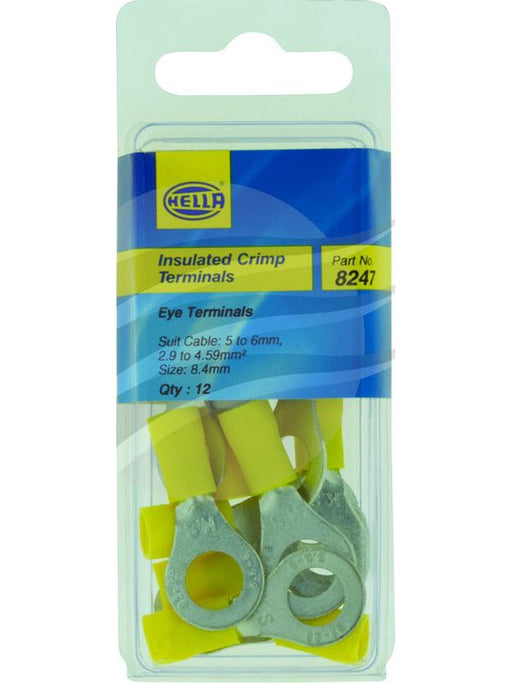 Hella Terminal Eye Yellow 8.4mm Insulated Pack 12 8247 Solderless Terminal Kits Hella - Micks Gone Bush