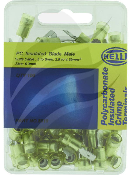 Hella Pack 100 Male Blade Terminal 6.3mm Pc Insl Pvc Copper Sleeve Crimp 8519 Hella - Micks Gone Bush