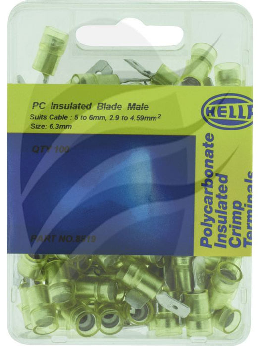 Hella Pack 100 Male Blade Terminal 6.3mm Pc Insl Pvc Copper Sleeve Crimp 8519 Hella - Micks Gone Bush